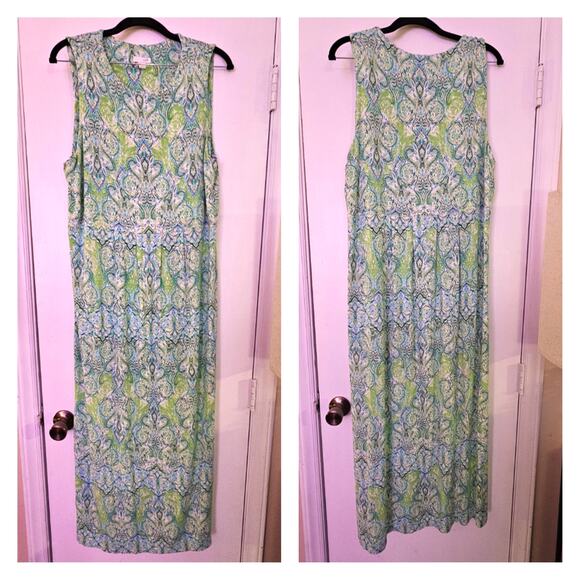 J.Jill Paisley Midi Dress Sz Lg Lounge Comfort Travel Vacation Basic Staple - Picture 2 of 5